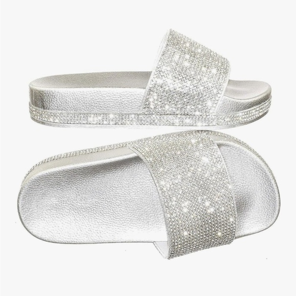 Sparkling Silver Slide Sandals!